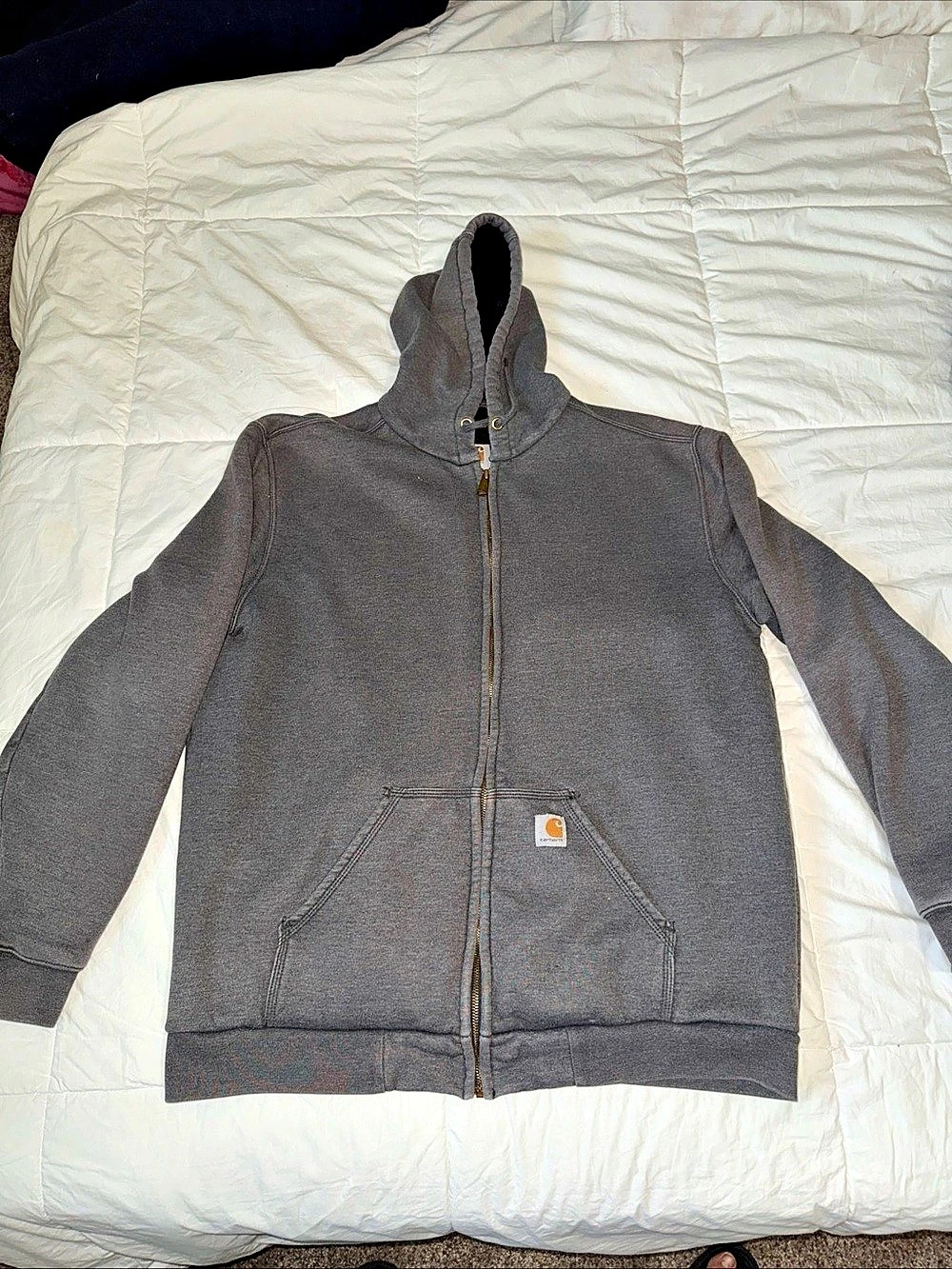 Carhartt Thermal Lined Zip Hoodie Jacket Faded Grey Size L Tall